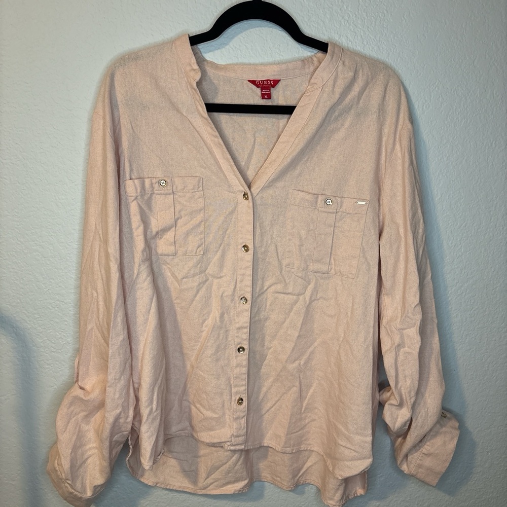 Guess Soft Blush Button-Front V-Neck Blouse